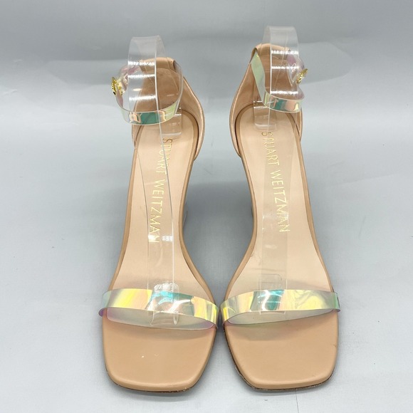 Stuart Weitzman Womens 8.5 Nudistlucite Clear Wedge Sandals Iridescent Strap - Picture 3 of 12